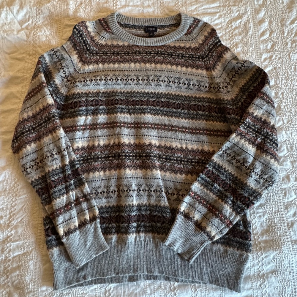 Striped Fair Isle crewneck sweater in supersoft wool blend